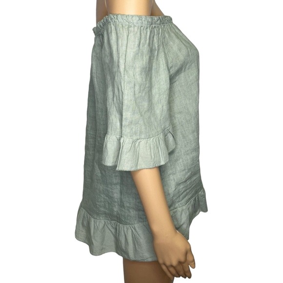 Terzo Millenno Made in Italy Mint Green 100% Linen Off The Shoulder Top Sz Small - Picture 2 of 7